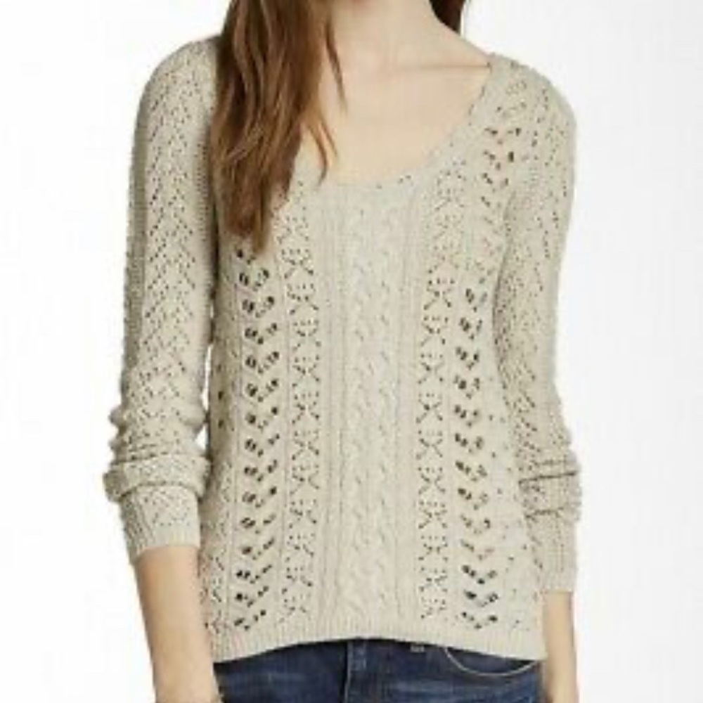 Free People Cream Knit Tie Back Sweater Small Boho Cozy